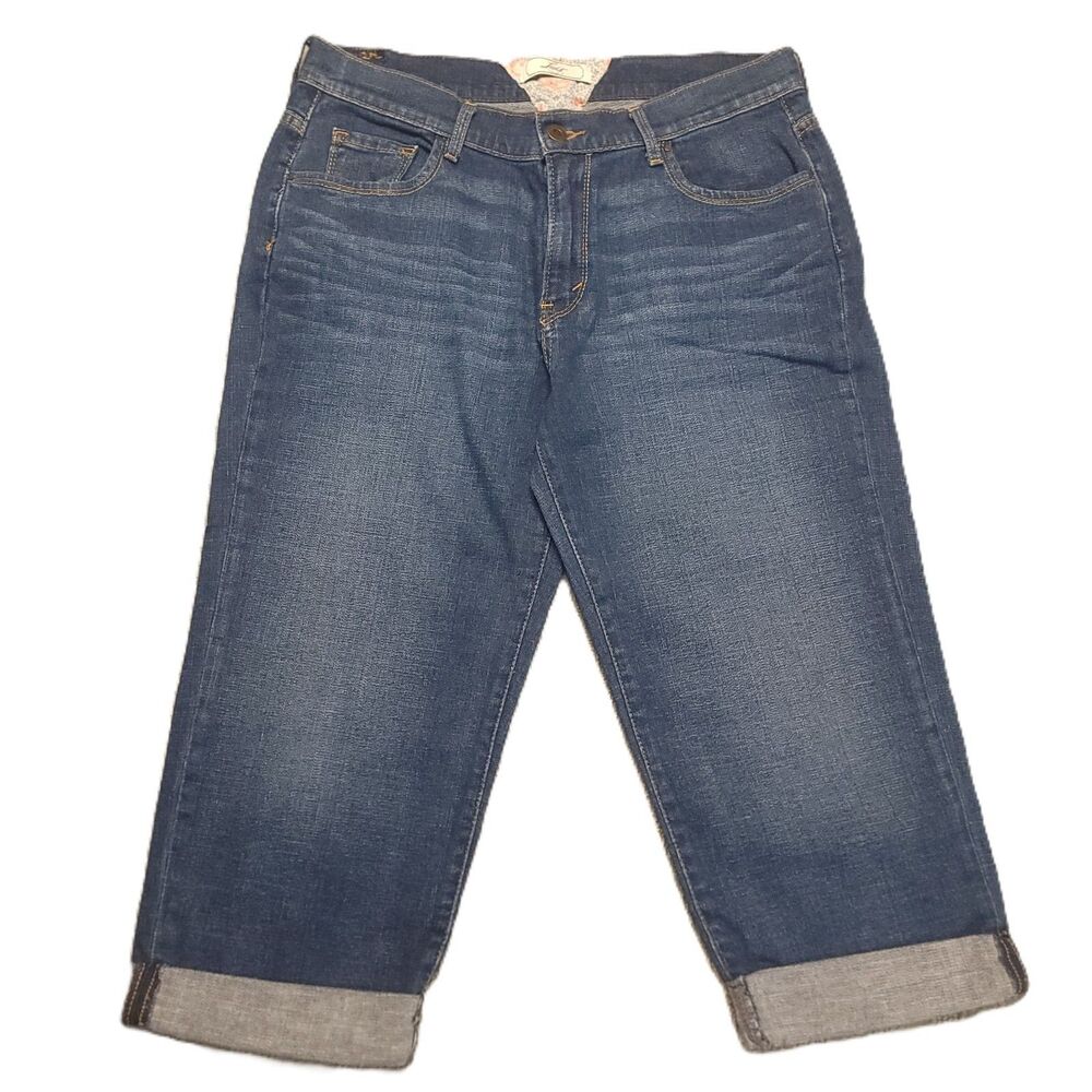 Levis Womens 32 x19.5   Capris Jean Mid Rise Cuffed Blue Denim Flap Pockets